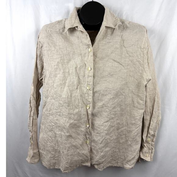 Vintage Talbots Irish Linen Long Sleeve Button Up Shirt Beige Womens Sz 10 - Picture 6 of 8